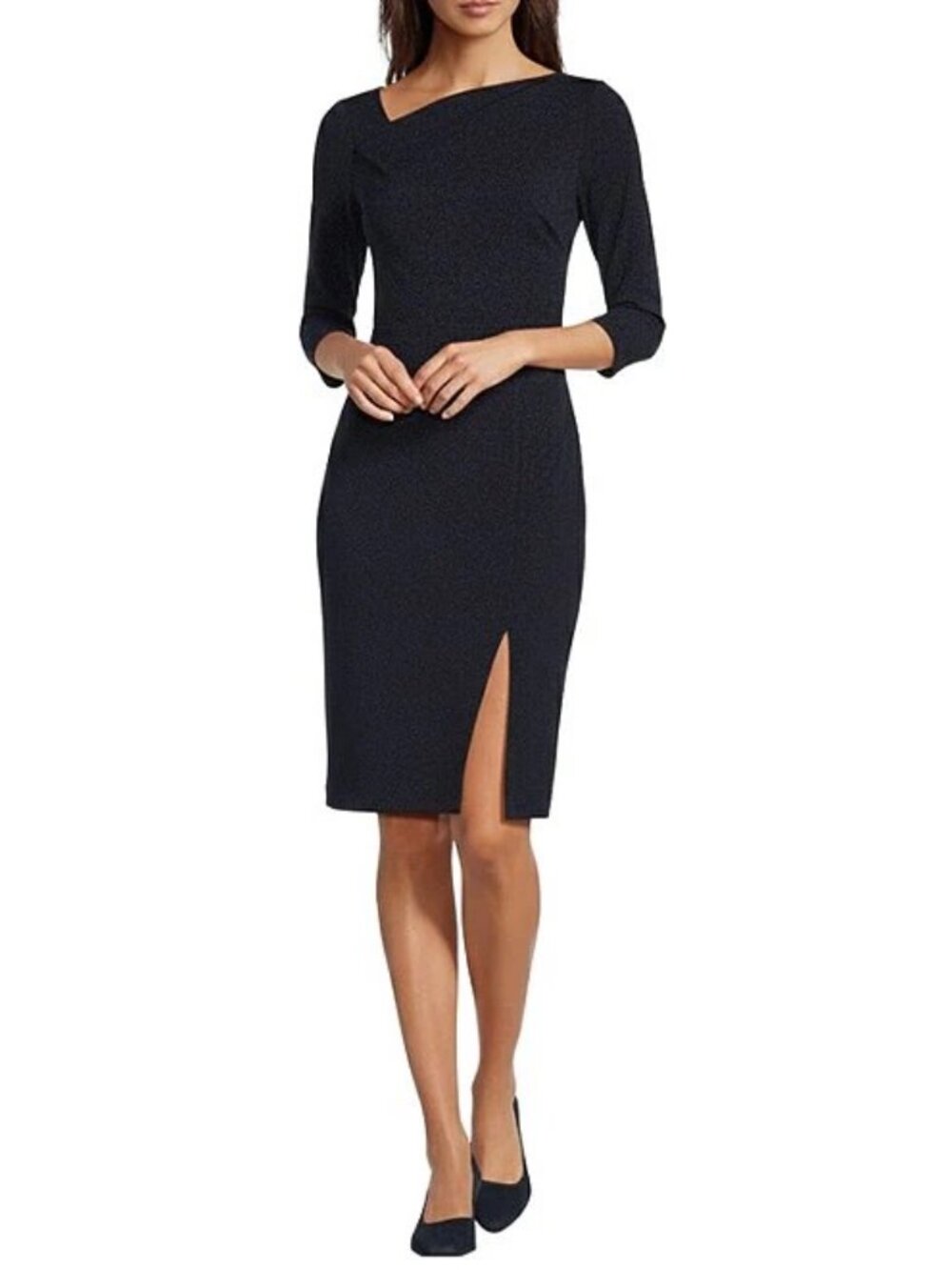 Calvin Klein Black Asymmetric Fold Over 3/4 Sleeve Sheath Dress Size 10 New